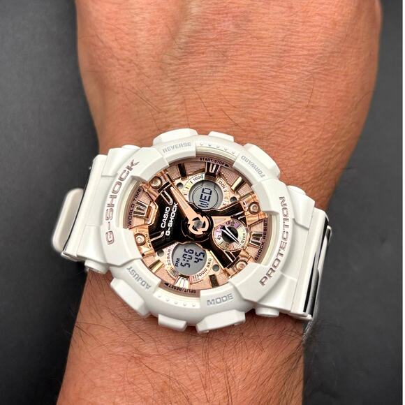 Ladies Casio G-Shock GMA-S120MF-7A2 White Rose Gold Zebra Strap NIBWT main image 1